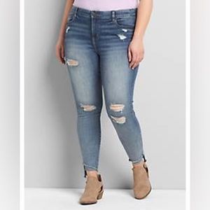 Lane Bryant Straight Fit Skinny Jeans - Blue Gray and Distressed